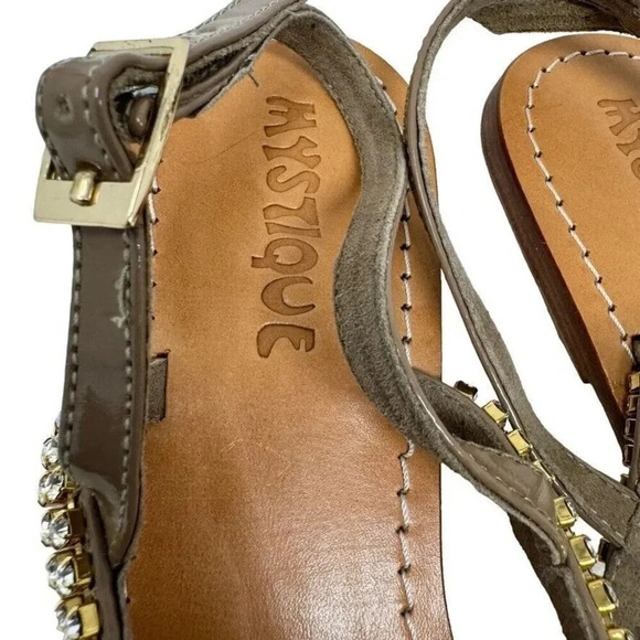 Mystique Rhinestone Toe Loop Sandals Size 10 mocha and gold toe ring thongs New - Picture 6 of 9
